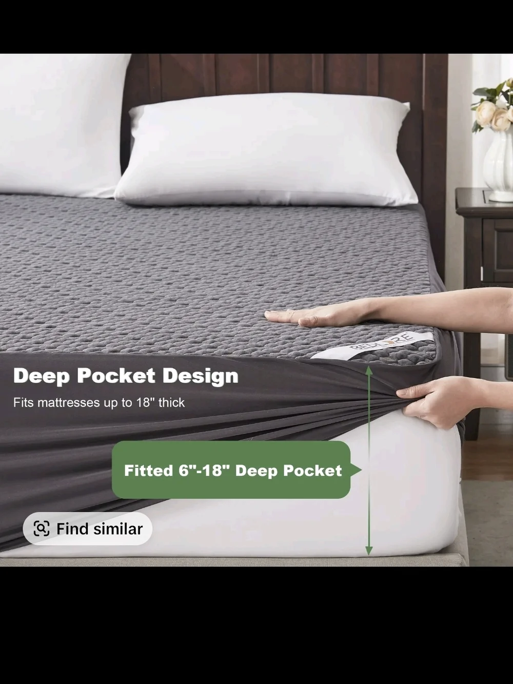 Bedlore Bamboo-Derived 3D Air Fabric Mattress Cover - Gray Queen Size New